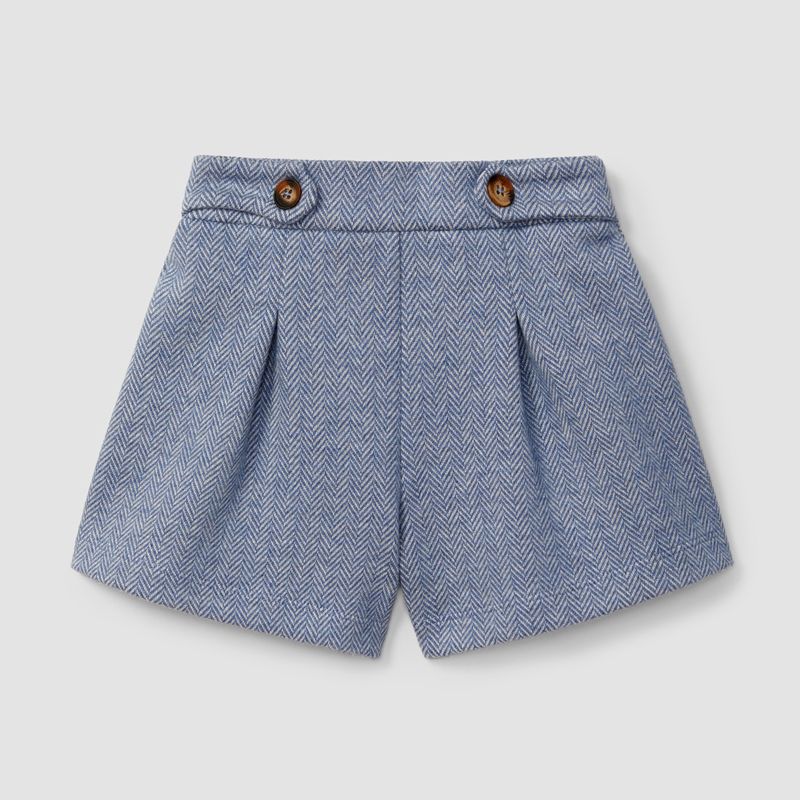 ブルーヘリンボーンのキュロットパンツ