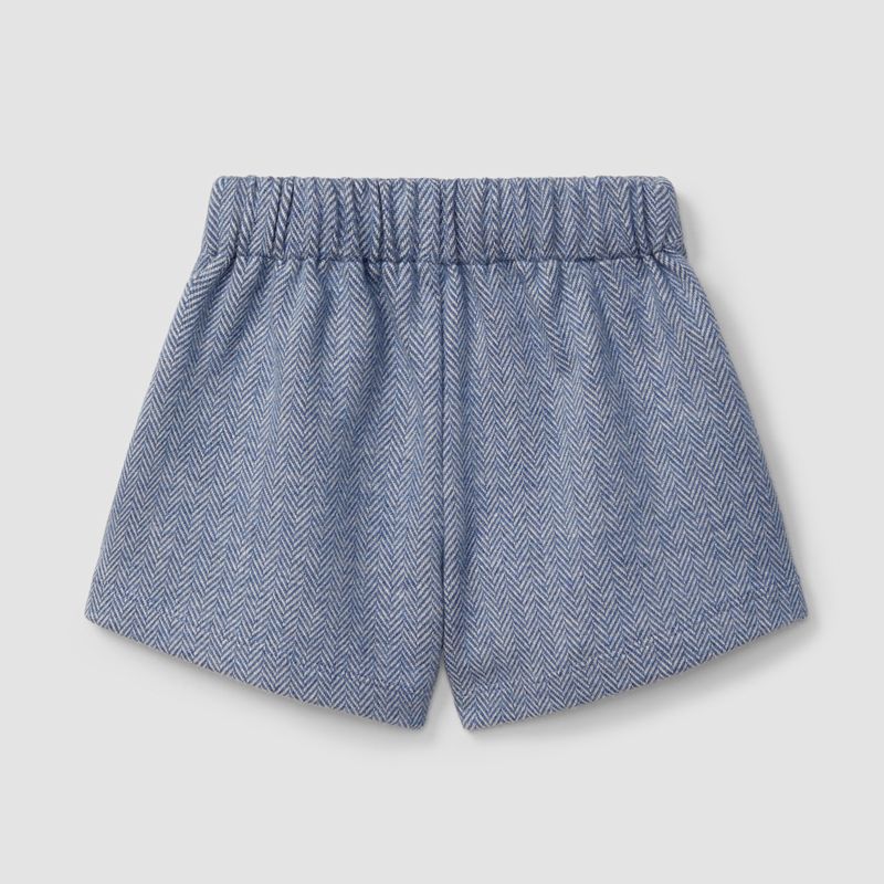ブルーヘリンボーンのキュロットパンツ