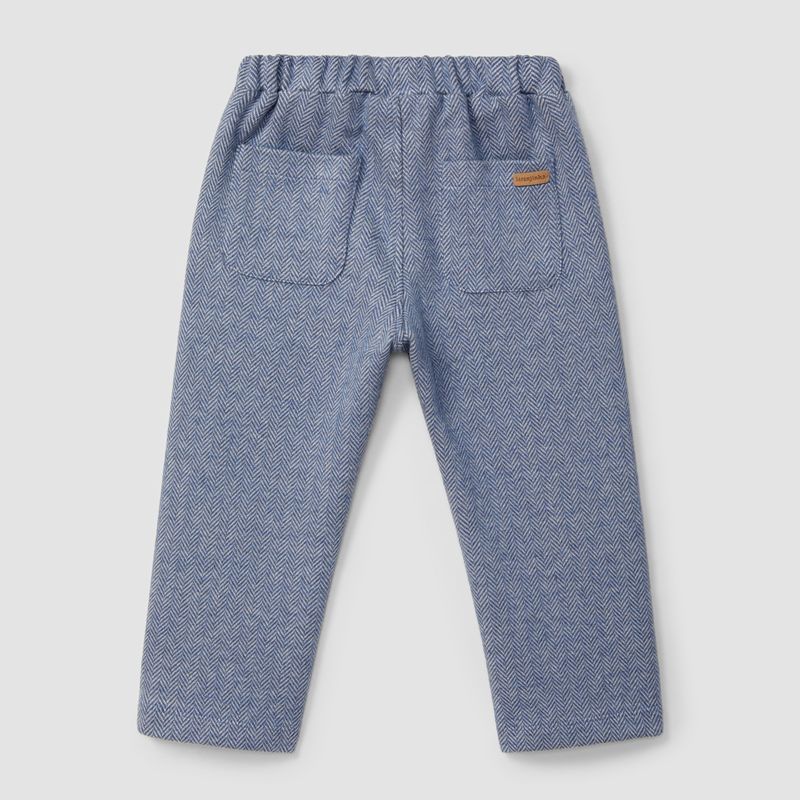 ブルーヘリンボーンのロングパンツ
