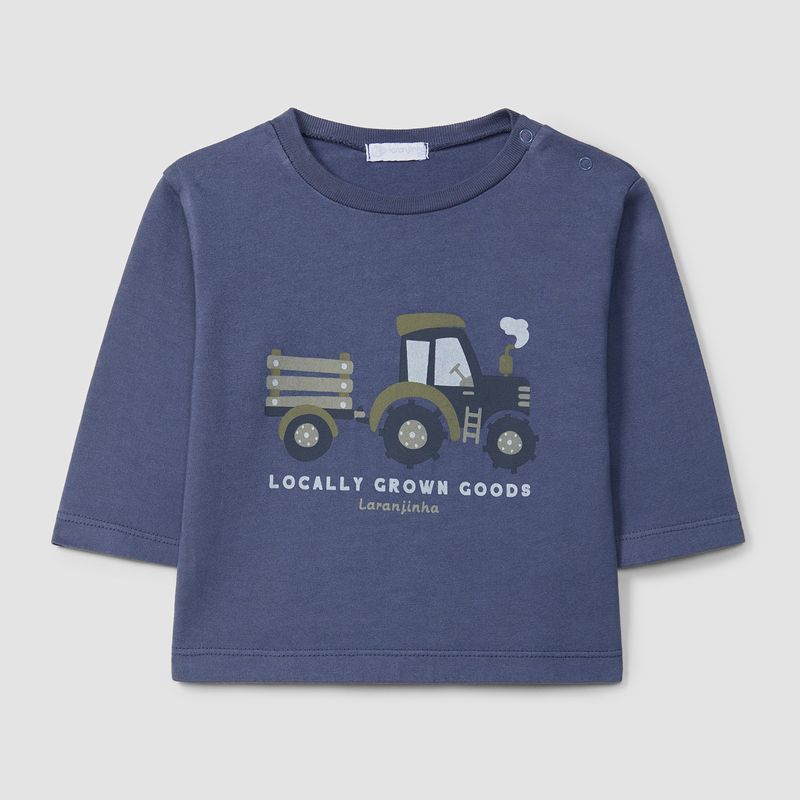 シックブルー・可愛いトラクターのＴシャツ