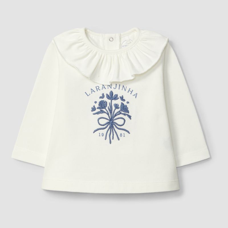 シックブルーフラワーのフリルカラーＴシャツ