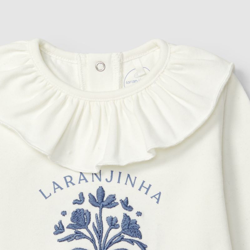 シックブルーフラワーのフリルカラーＴシャツ