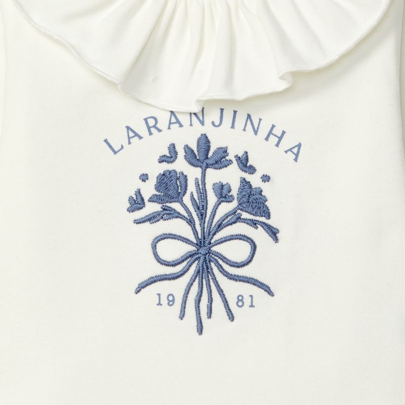 シックブルーフラワーのフリルカラーＴシャツ