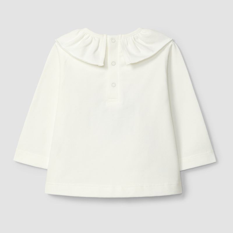 シックブルーフラワーのフリルカラーＴシャツ