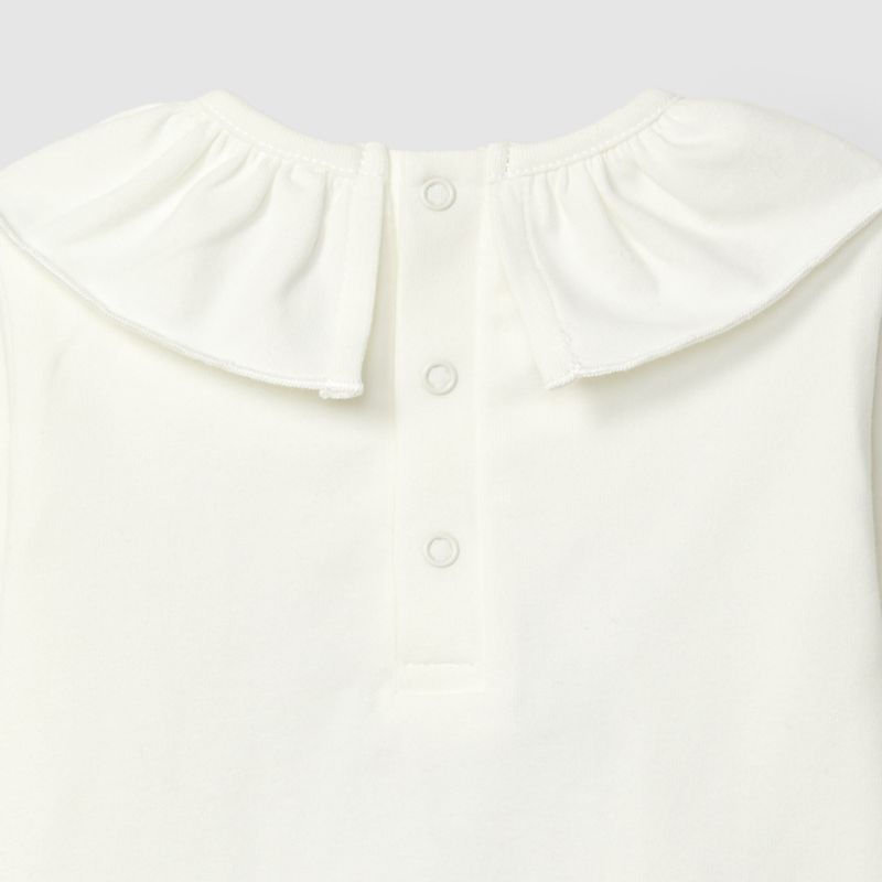 シックブルーフラワーのフリルカラーＴシャツ