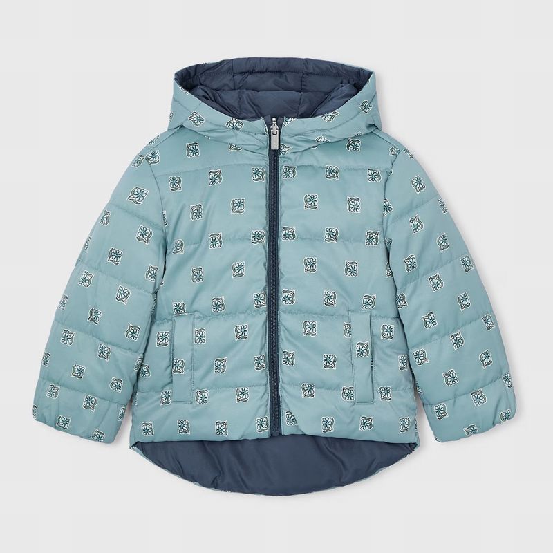 ネイビー＆ブルーフラワーのリバーシブル中綿入りコート