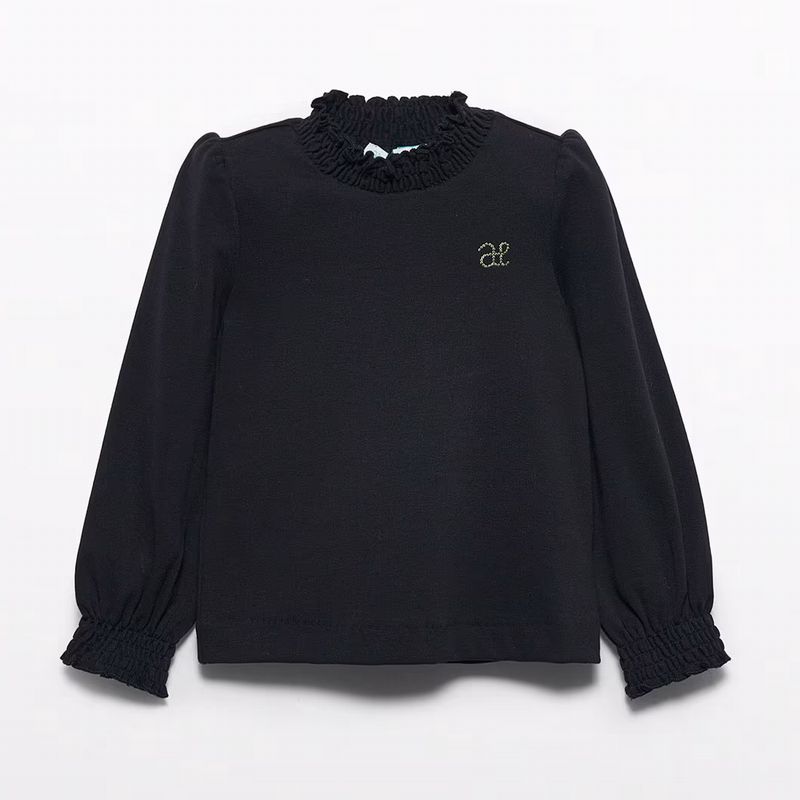 スモックハイネックのストレッチトップス (ネイビー)
