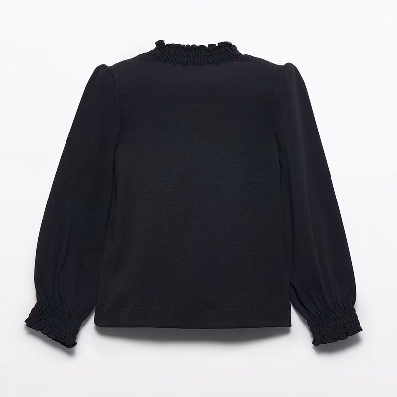 スモックハイネックのストレッチトップス (ネイビー)