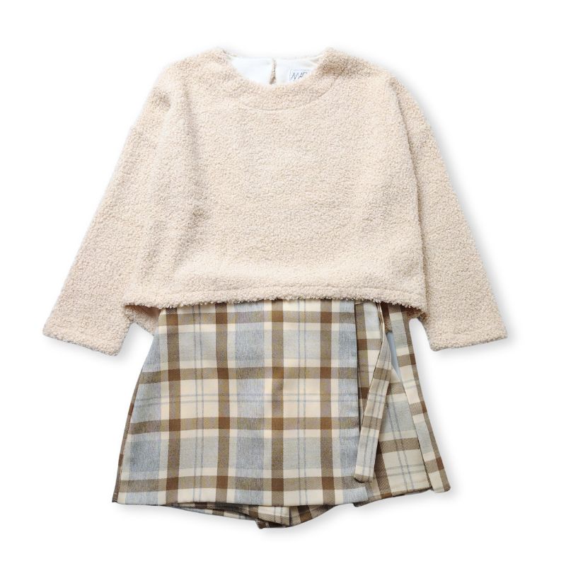 柔らかなチェックの巻スカート風キュロットパンツ