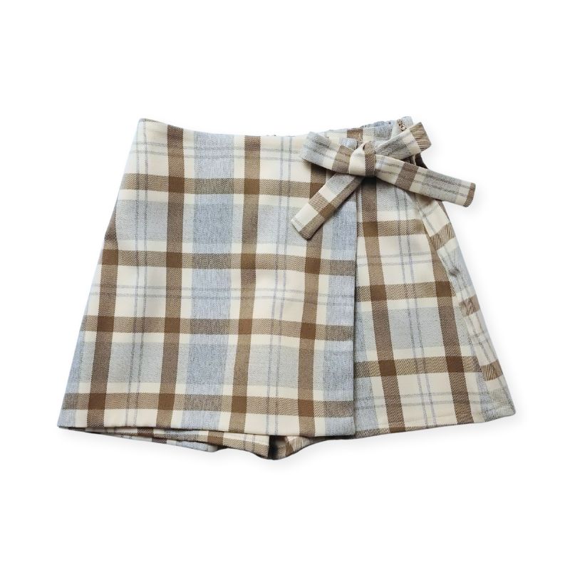 柔らかなチェックの巻スカート風キュロットパンツ