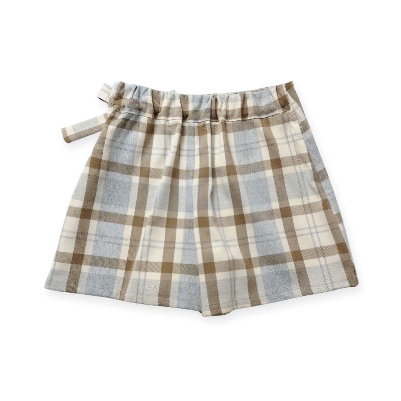 柔らかなチェックの巻スカート風キュロットパンツ