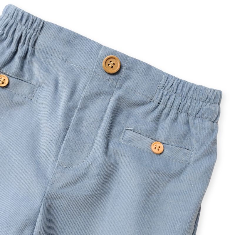 ブルーコーデュロイのロングパンツ