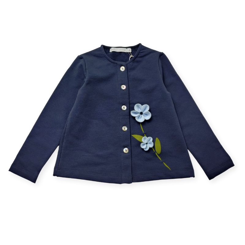 上質コットンジャージー・フラワーモチーフのスウェットカーディガン