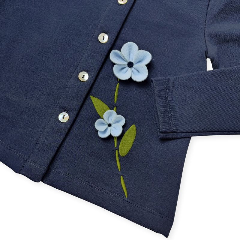 上質コットンジャージー・フラワーモチーフのスウェットカーディガン