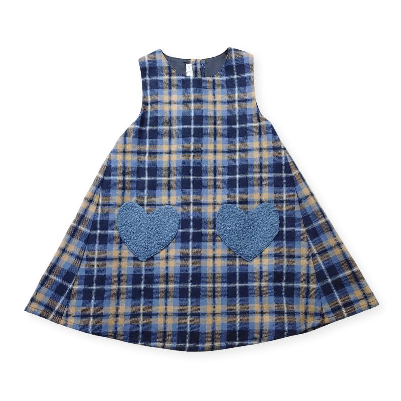 上質コットン・ブルー系チェックのジャンパースカート