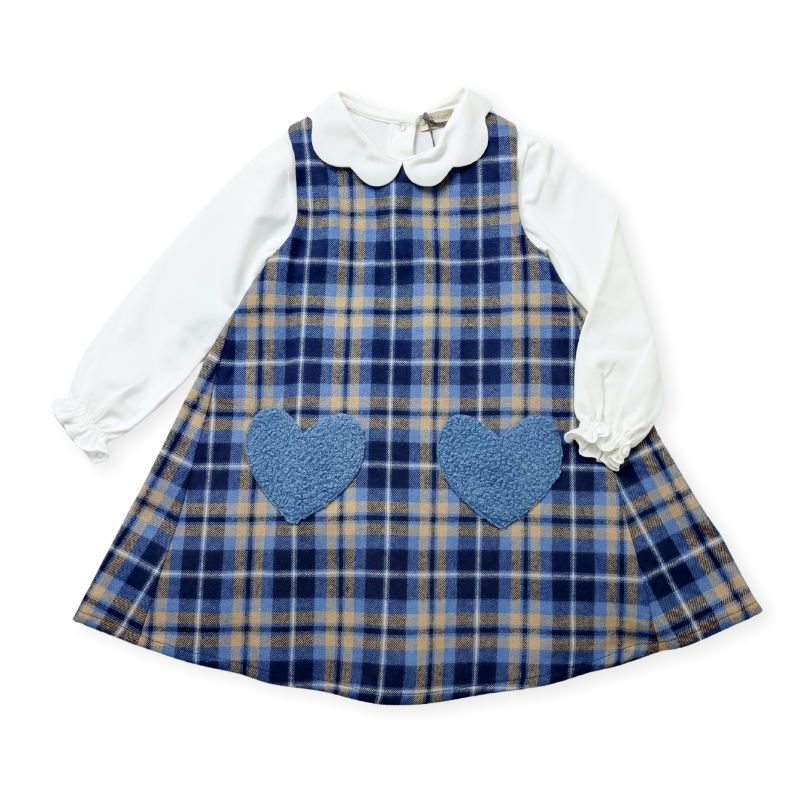 上質コットン・ブルー系チェックのジャンパースカート