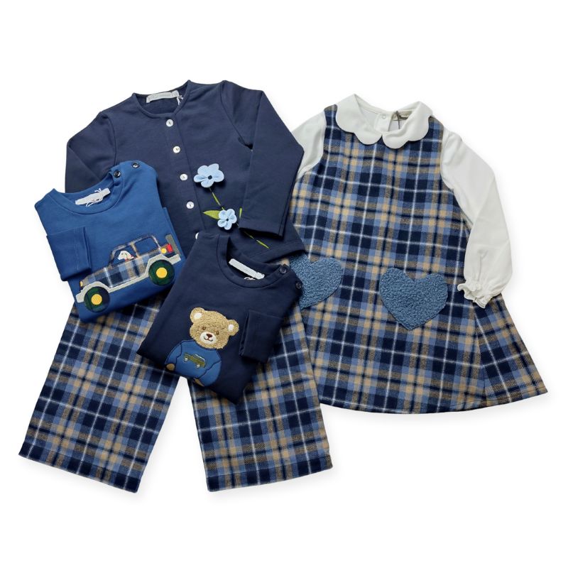 上質コットン・ブルー系チェックのジャンパースカート