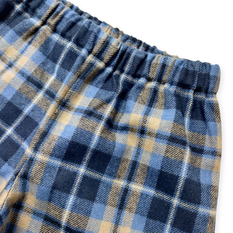 上質コットン・ブルー系チェックのガウチョパンツ