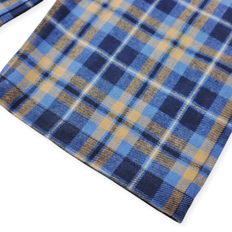 上質コットン・ブルー系チェックのガウチョパンツ