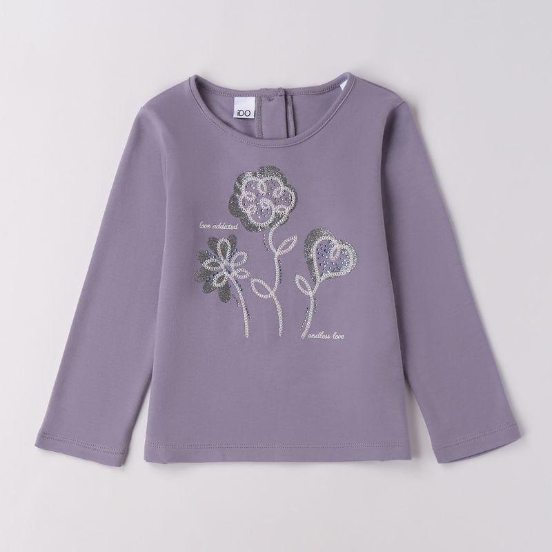 ラベンダーカラー・フラワーモチーフのTシャツ