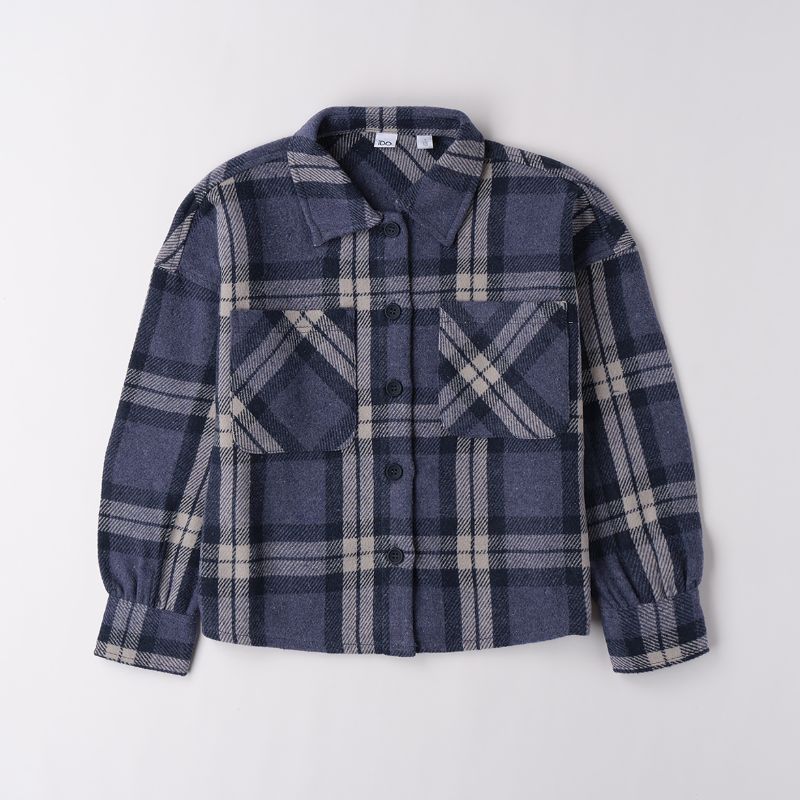 ブルーチェックのガールズシャツジャケット