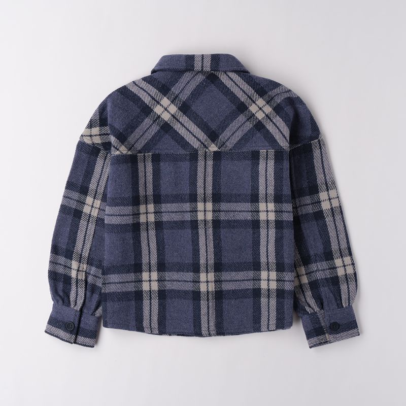 ブルーチェックのガールズシャツジャケット