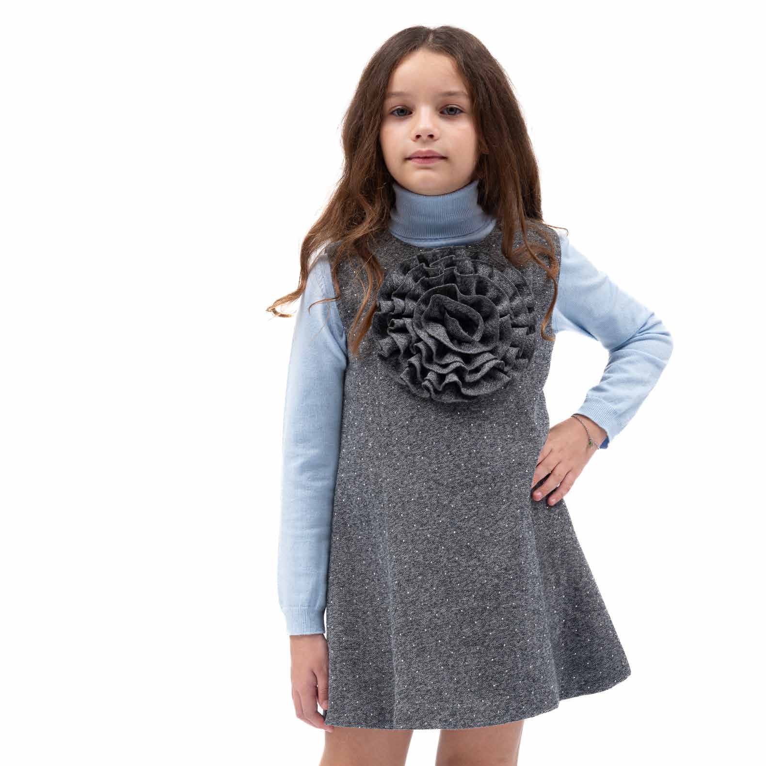 大きなフラワーモチーフ・ブラックツイードのジャンパースカート