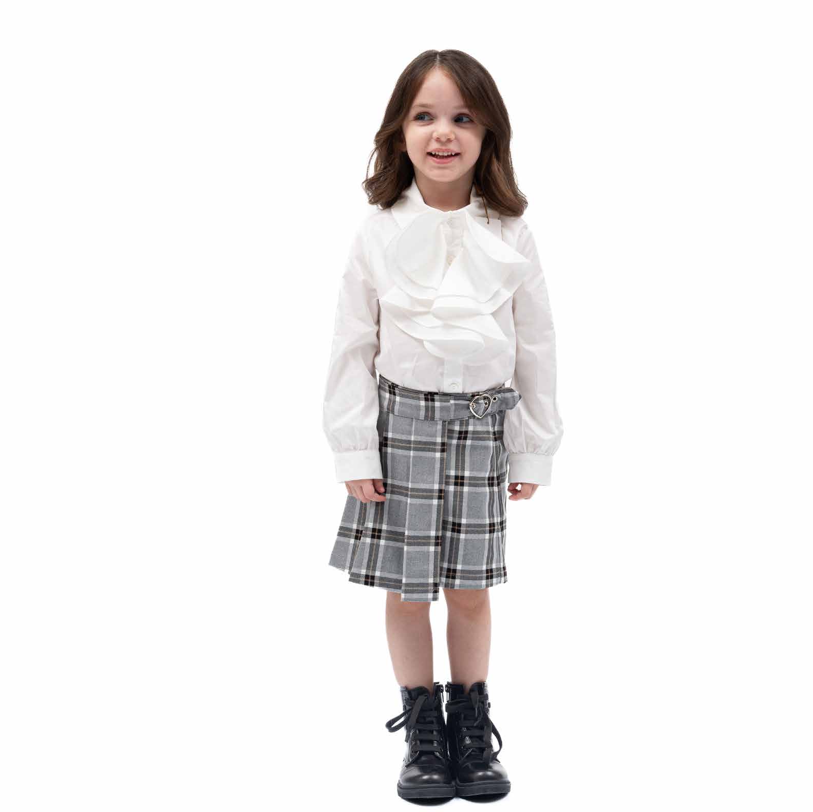 お洒落なグレーチェックの巻きスカート風キュロットパンツ