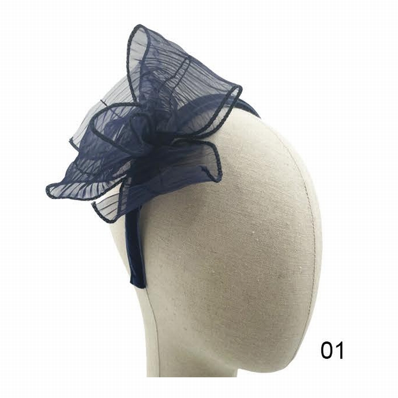 プリーツオーガンジーおリボンのカチューシャ