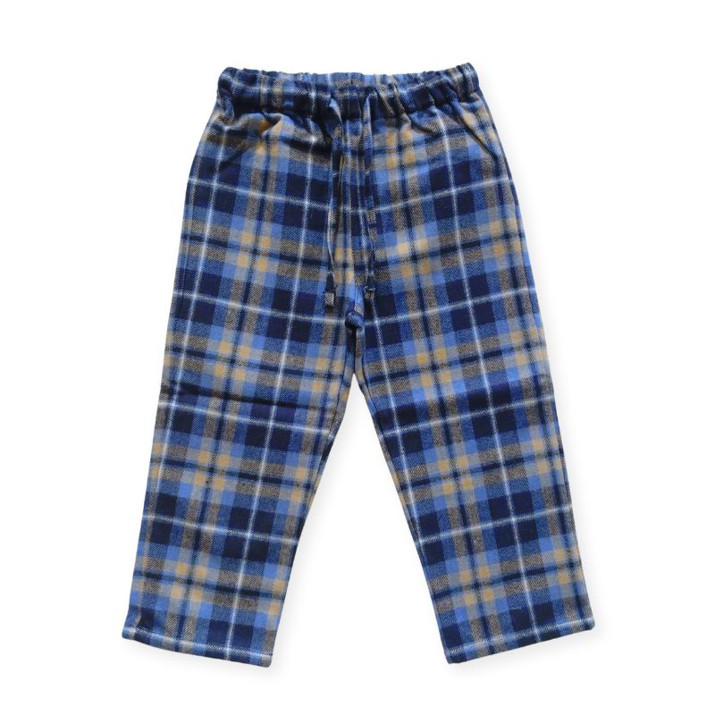 上質コットン・ブルー系チェックのボーイズロングパンツ