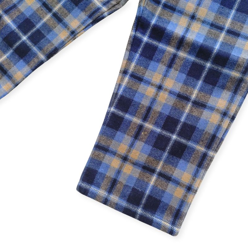 上質コットン・ブルー系チェックのボーイズロングパンツ