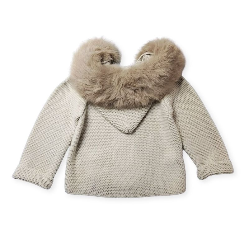 素敵なファー付きフードのニットコート/LG