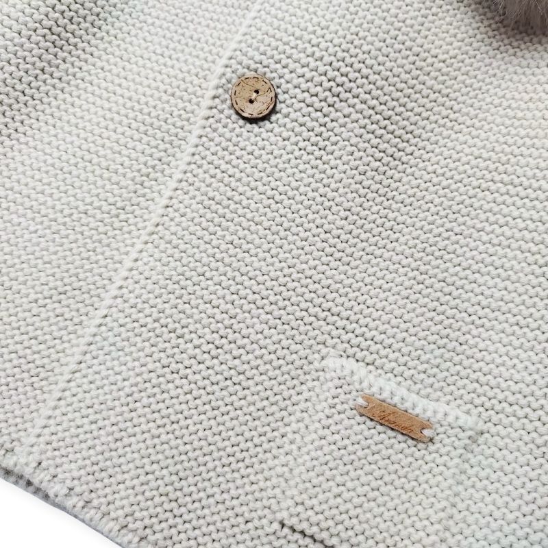 素敵なファー付きフードのニットコート/LG