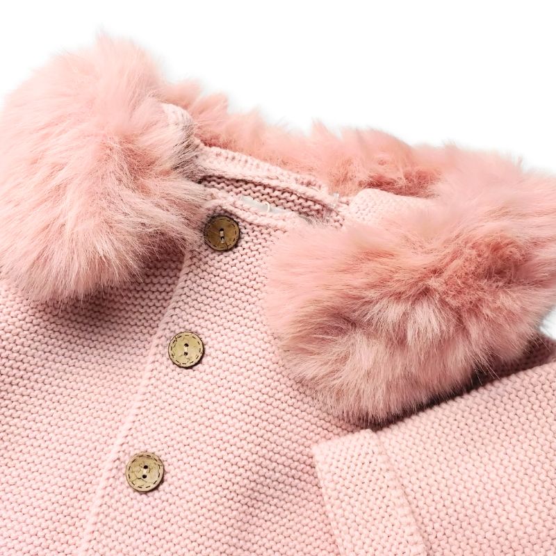 素敵なファー付きフードのニットコート/P