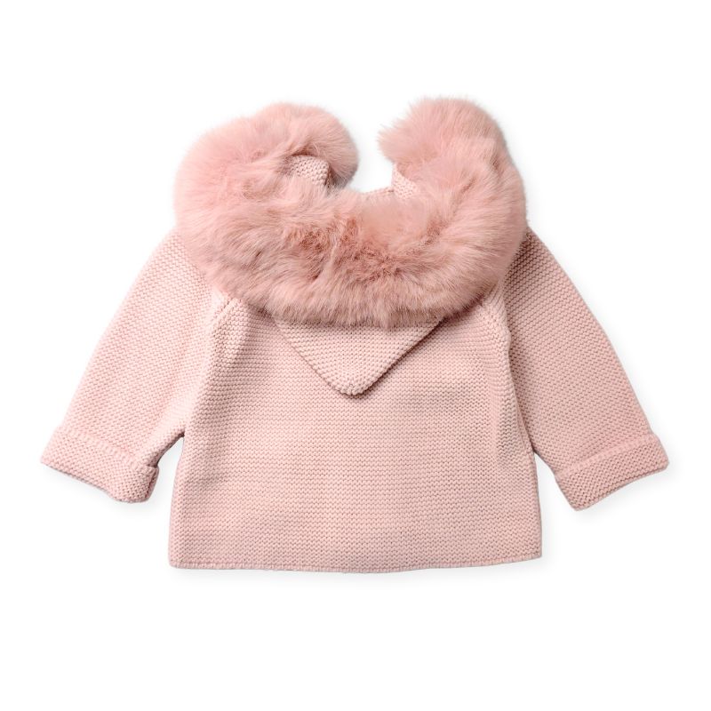 素敵なファー付きフードのニットコート/P