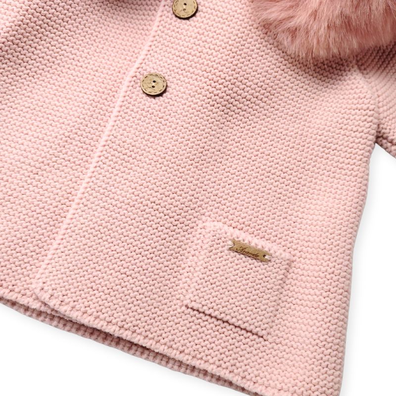 素敵なファー付きフードのニットコート/P