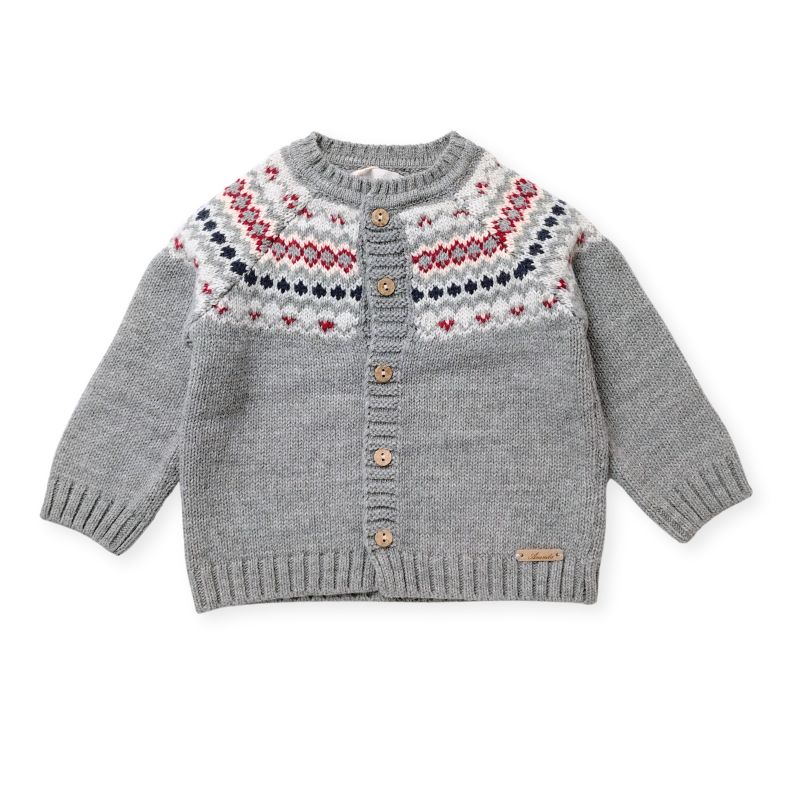 グレー・ヨーク編み込みカーディガン