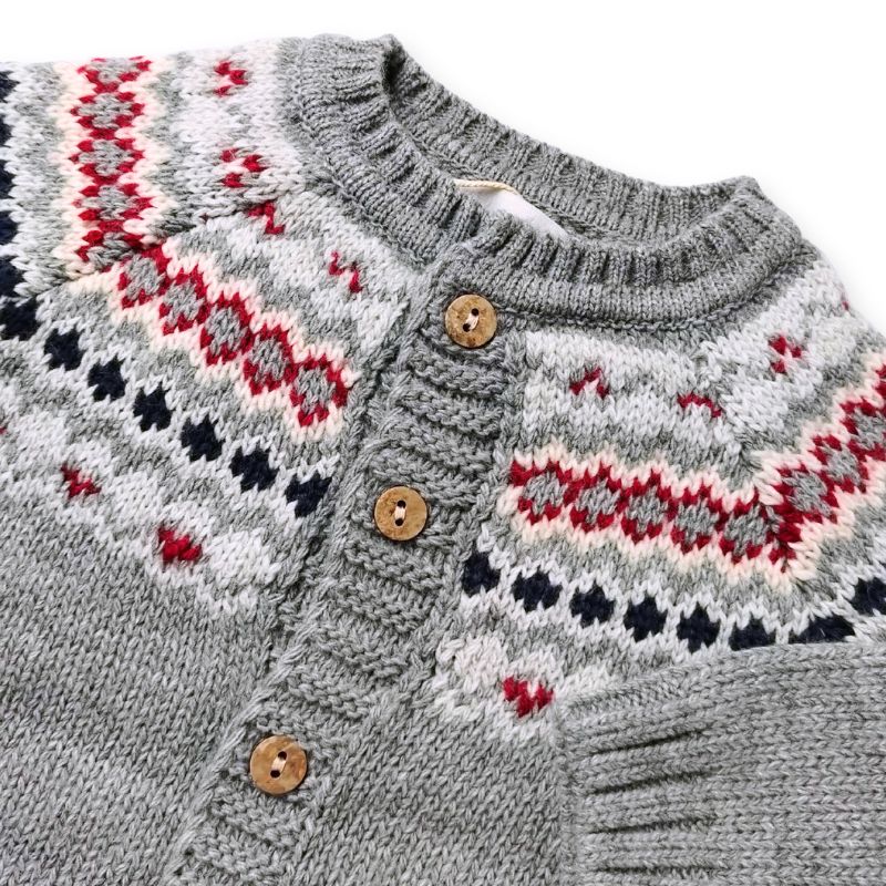 グレー・ヨーク編み込みカーディガン