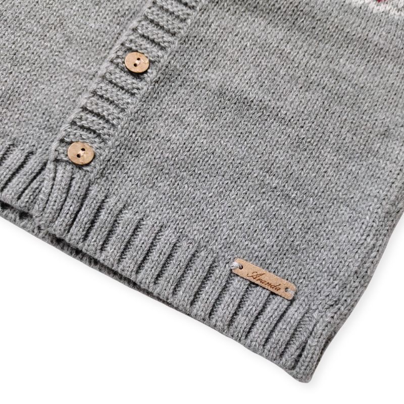 グレー・ヨーク編み込みカーディガン