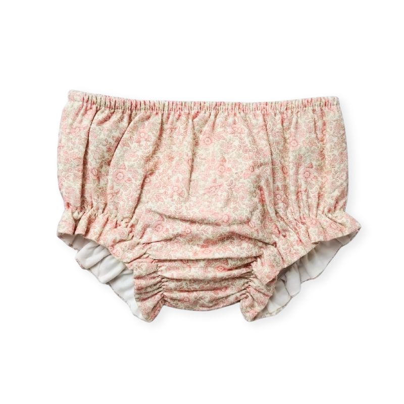 優しいピンクフラワーのスモッキングワンピース&ブルマ