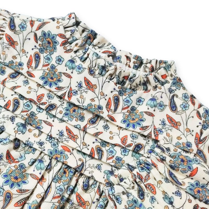 ペーズリーフラワーのタックワンピース