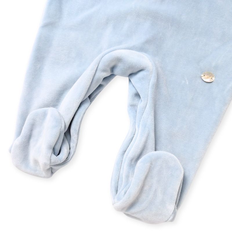 スモッキングヨークの足付きベロアロンパース