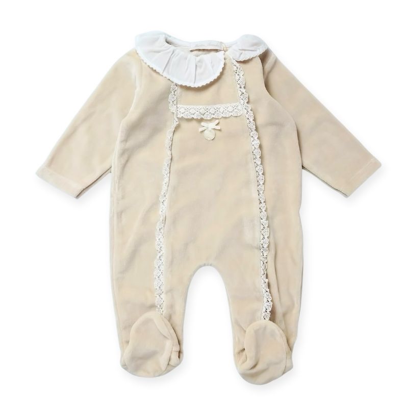 レース使いの足付きベロアロンパース/B