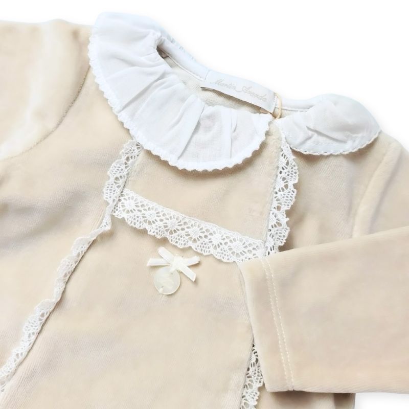 レース使いの足付きベロアロンパース/B