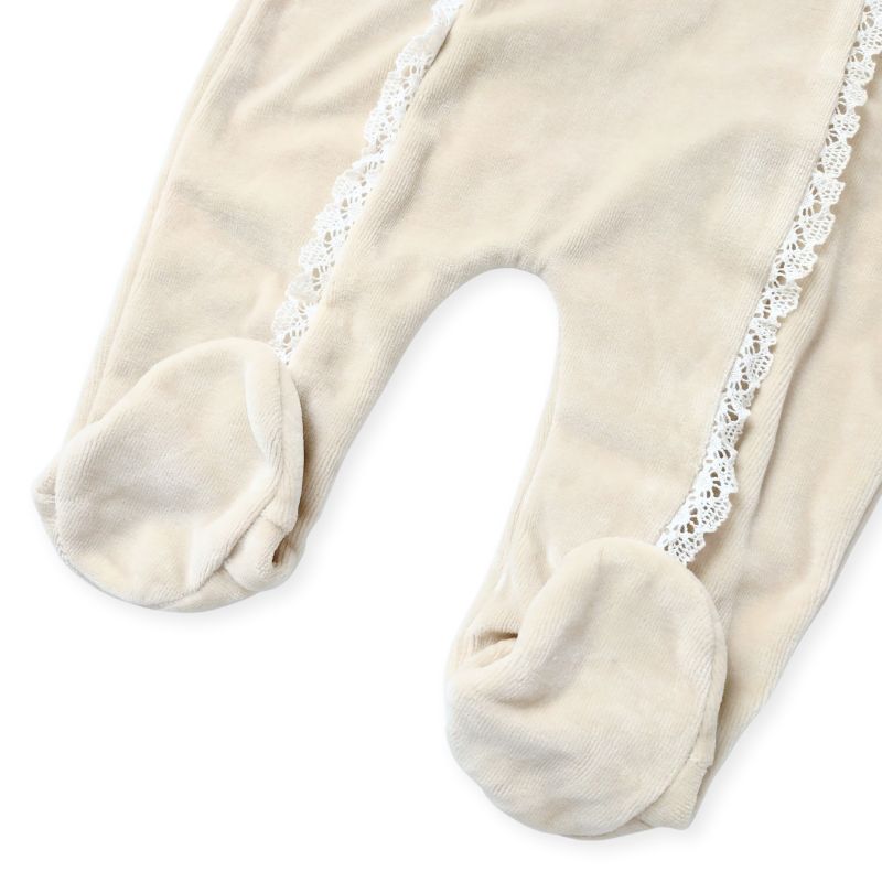 レース使いの足付きベロアロンパース/B