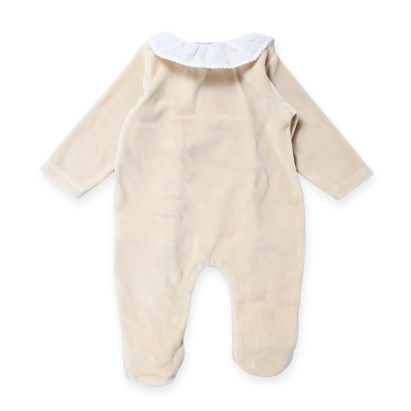 レース使いの足付きベロアロンパース/B