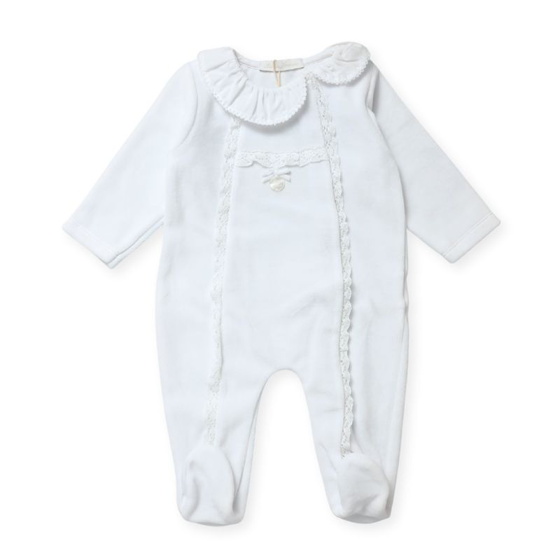 レース使いの足付きベロアロンパース/W