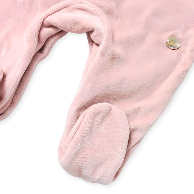 フリルカラー・スモッキング・足付きベロアロンパース