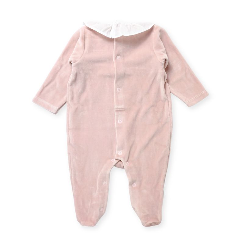 フリルカラー・スモッキング・足付きベロアロンパース