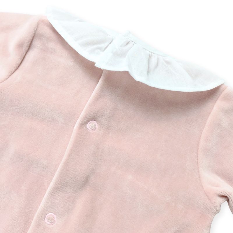 フリルカラー・スモッキング・足付きベロアロンパース